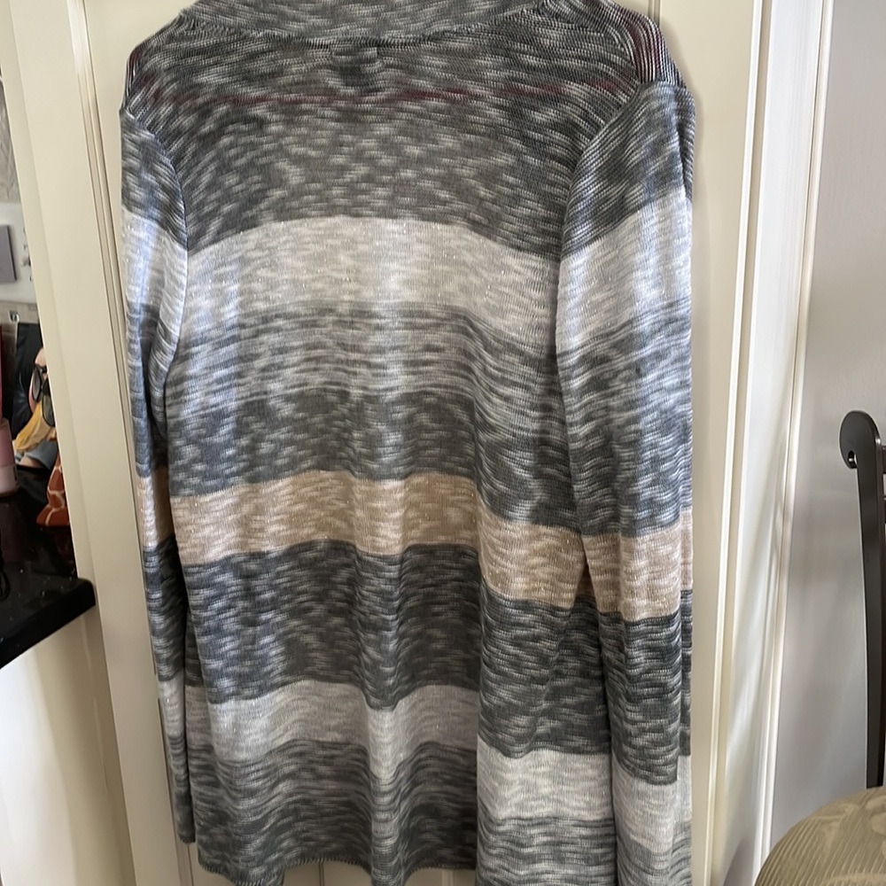 Striped gray, gold, silver black metallic thread shrug. - Picture 3 of 4
